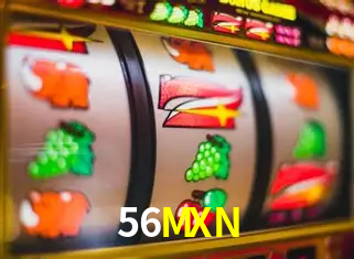 Una escena digital vívida inspirada en casino con 56MXN mostrado prominentemente, luces brillantes, fichas, cartas y acentos dorados.